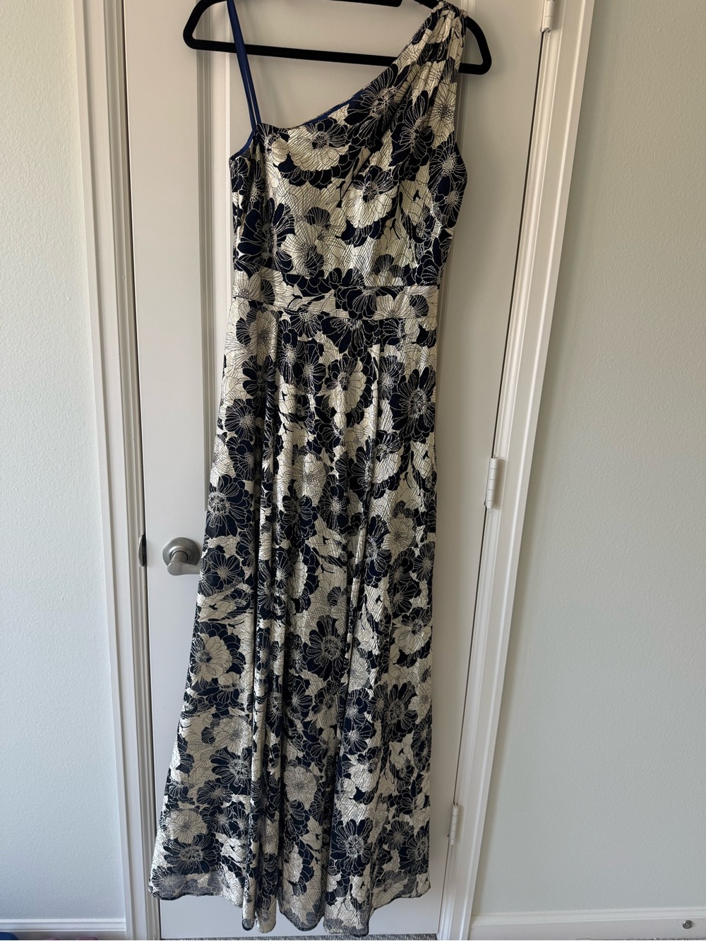 Blue & Gold Betsy & Adam One Shoulder Dress Size 8
